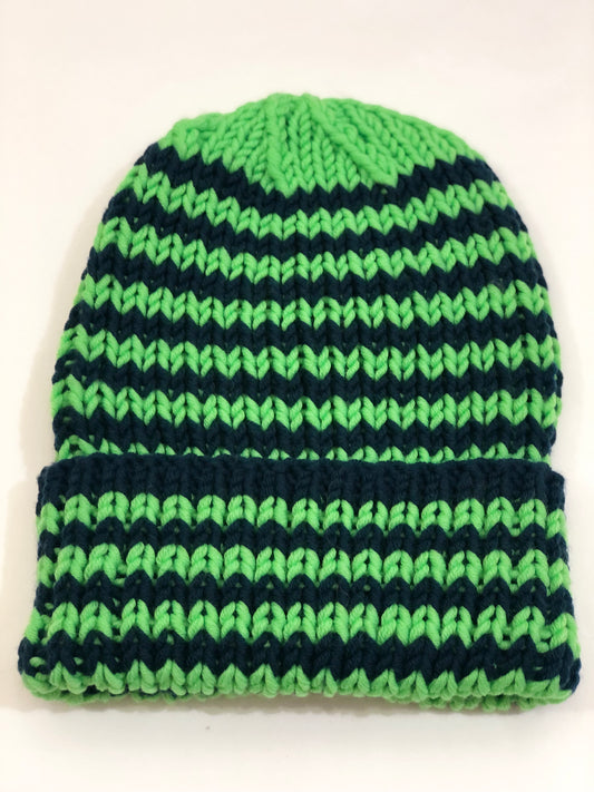 CASAROSA handgestrickte Ringel-Mütze für Erwachsene one size neongrün flaschengrün