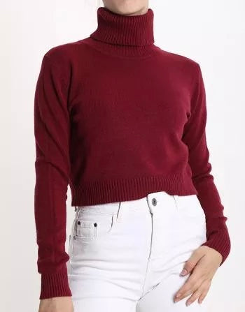 Damen Rollkragenpullover weinrot, kurz, one size