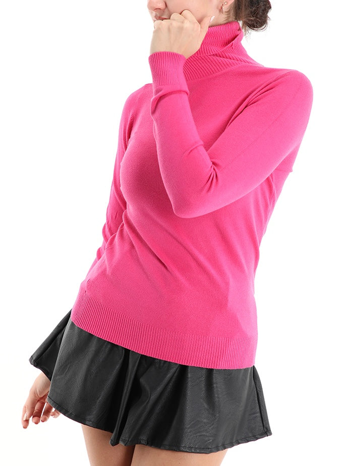 Damen Rollkragenpullover fuchsia, one size