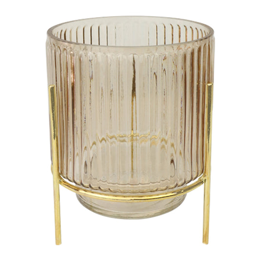 Windlicht auf Ständer 8116 natur/gold Glas/Eisen 11,5x11,5x13 cm