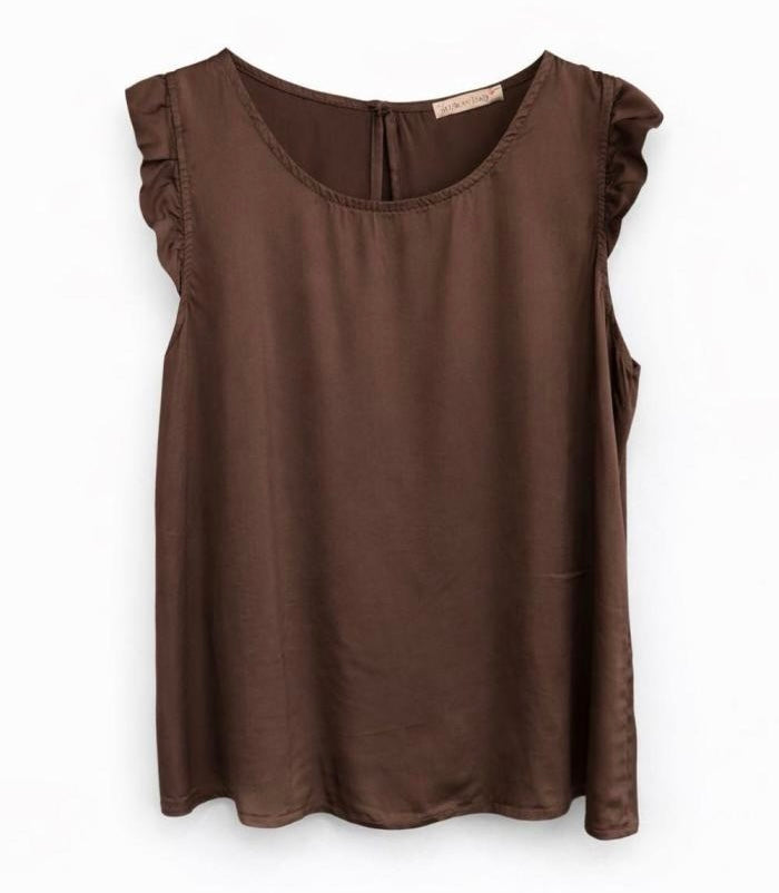 Damen Shirt mit Volant-Ärmel, braun, one size
