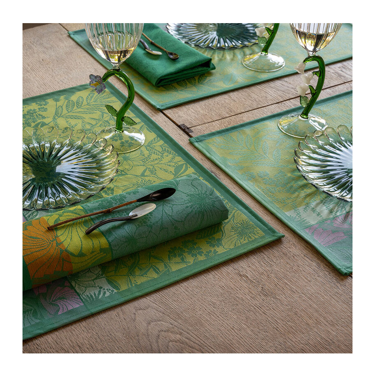 LE JACQAURD FRANCAIS Tischset Cottage jardin I grün 50x36cm, Baumwolle, fleckenabweisend