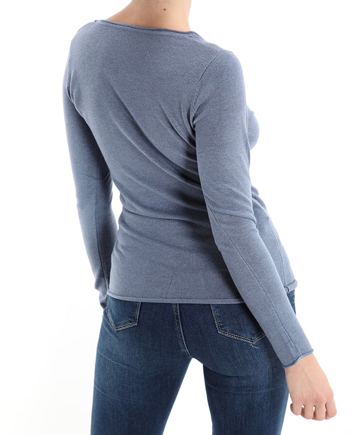 Damen Pullover Rundhals, graublau, one size