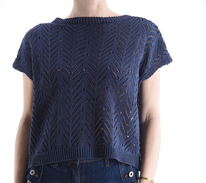 Damen Sommer-Strickpulli Baumwolle, nachtblau, one size