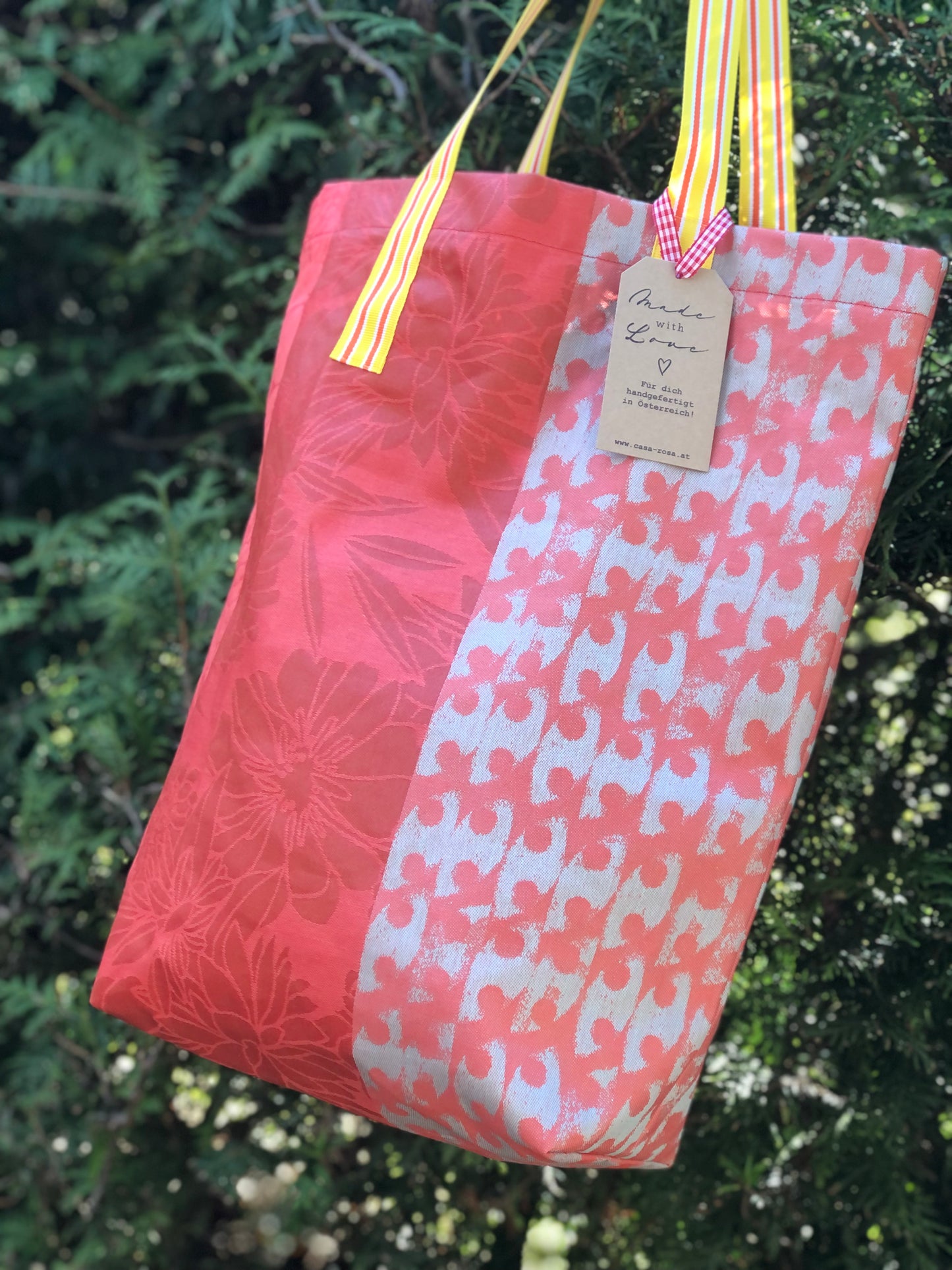 CASAROSA Shopping-Bag, orange rot grau #zin04 aus Baumwolle, wasser- und schmutzabweisend, 29x40x13 cm