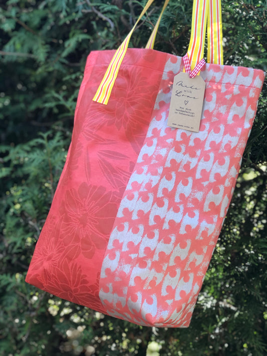 CASAROSA Shopping-Bag, orange rot grau #zin04 aus Baumwolle, wasser- und schmutzabweisend, 29x40x13 cm