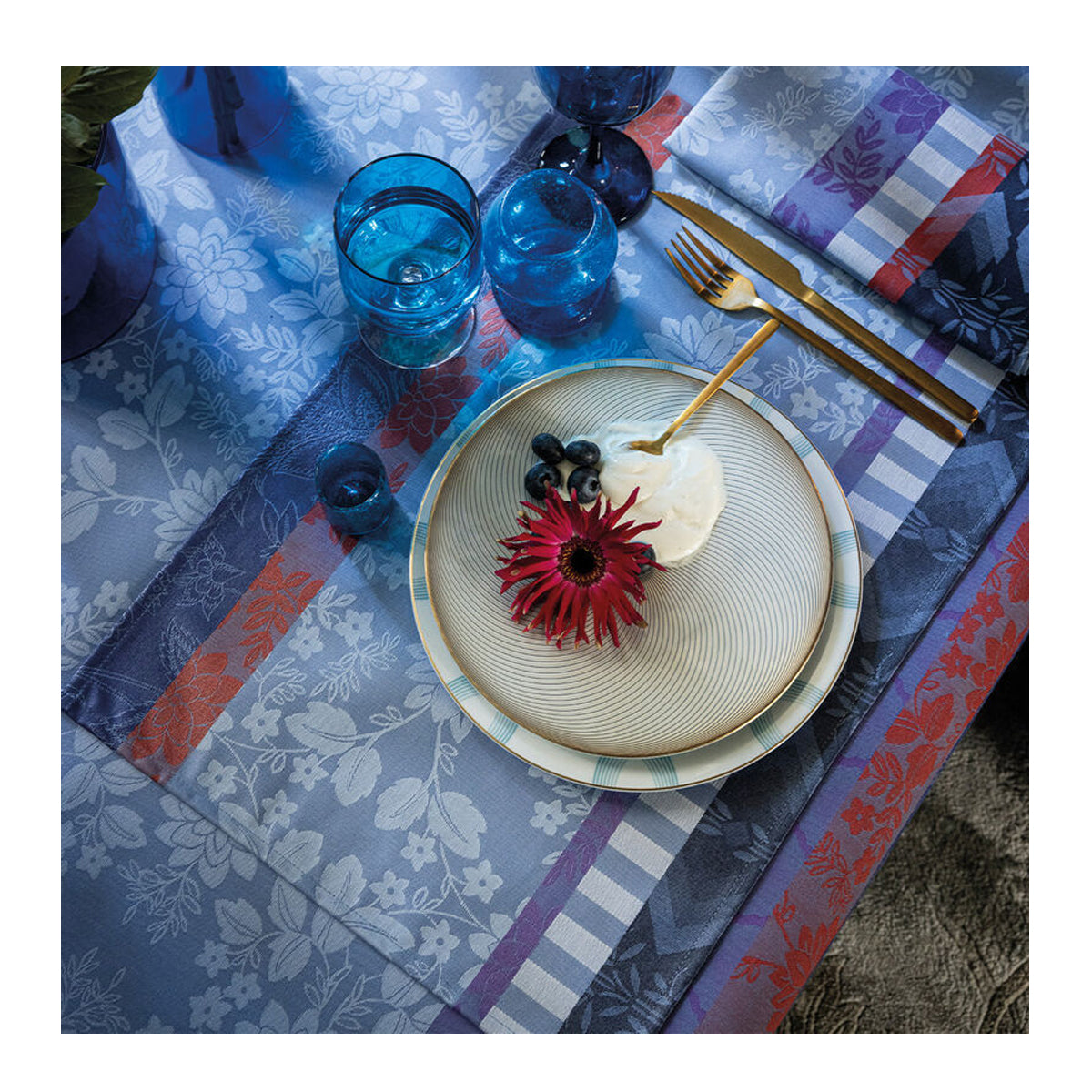 LE JACQUARD FRANCAIS Tischset Gipsy azur 50x36cm, Baumwolle, schmutz- und wasserabweisend beschichtet