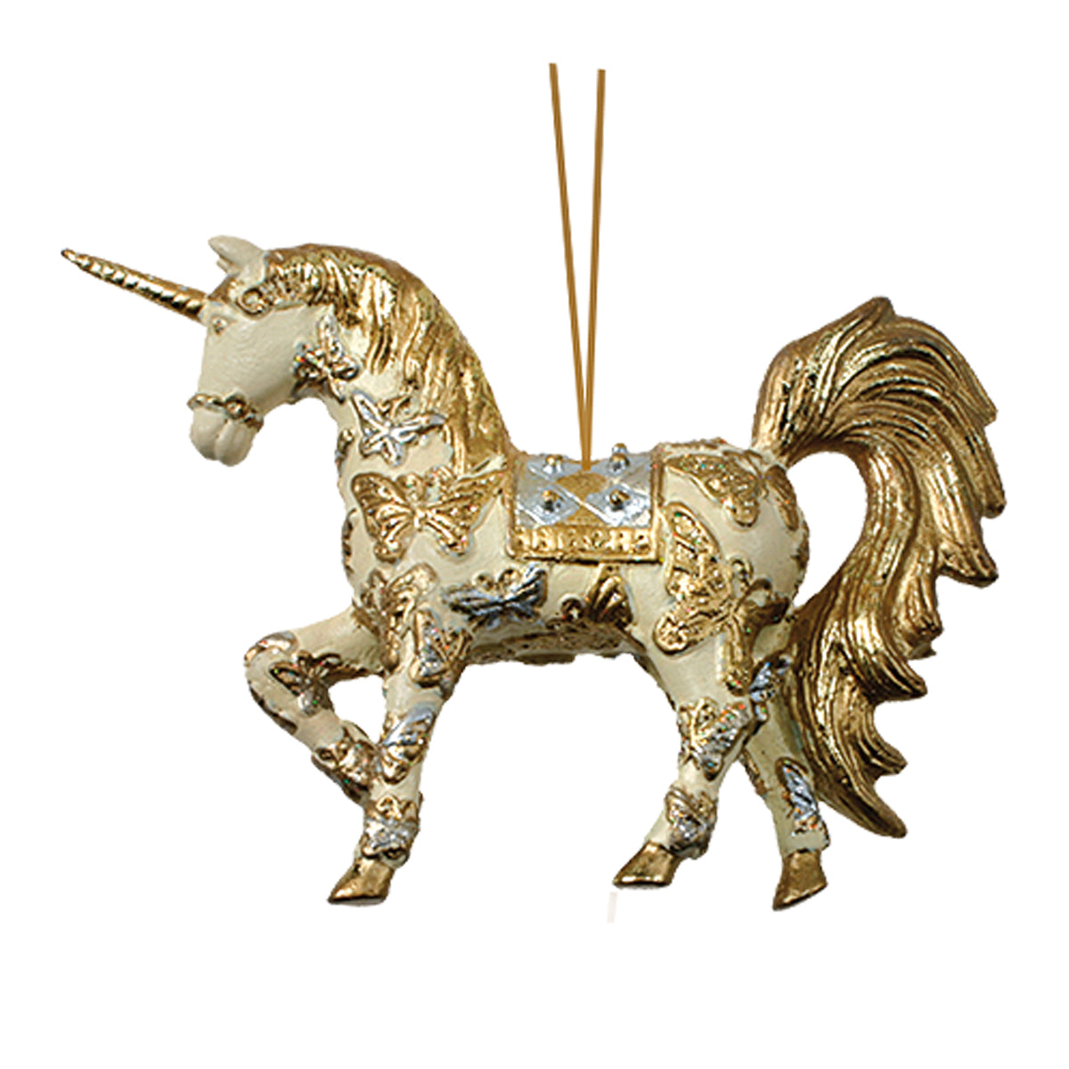 Cristbaum Schmuck Anhänger Einhorn creme/gold 15 cm