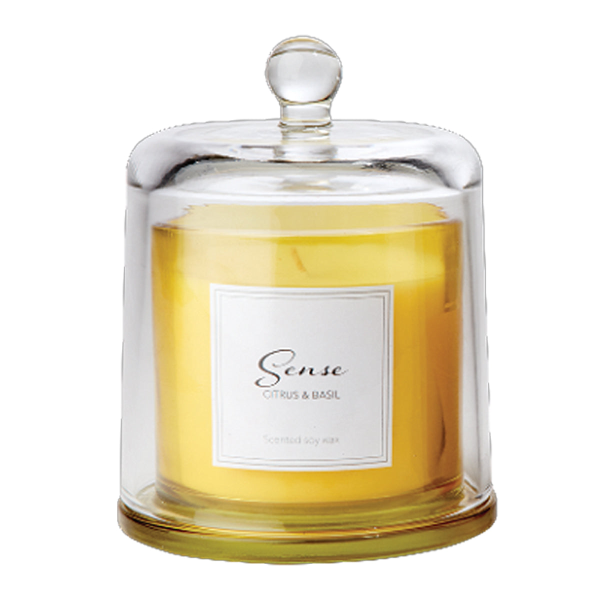SENSE Duftkerze mit Glas-Glocke Citrus & Basil I Zitrone & Basilikum, gelb
