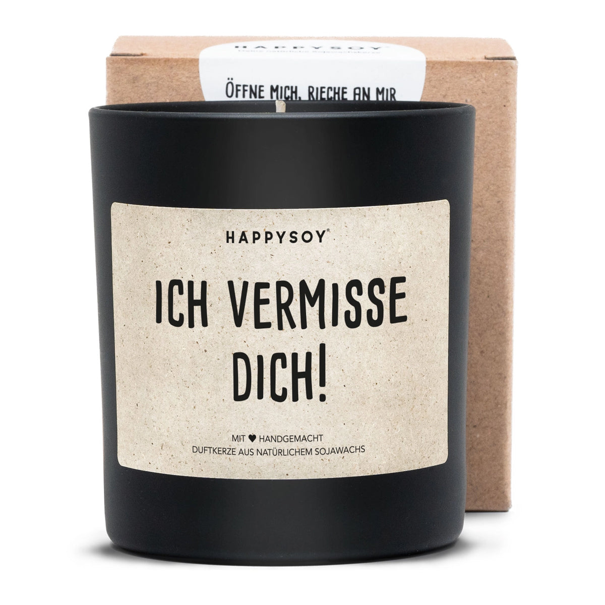 HAPPYSOY Duftkerze mit Spruch - Ich vermisse dich - und wundervollem Duft
