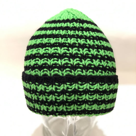 CASAROSA handgestrickte Ringel-Mütze für Erwachsene one size neongrün schwarz