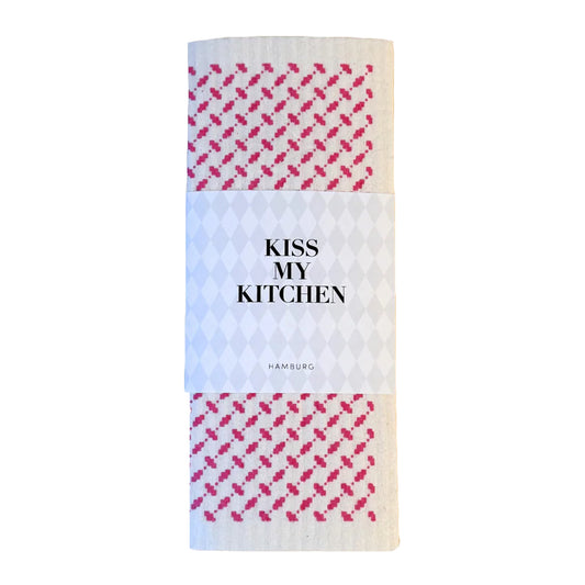 KISS MY KITCHEN Schwammtuch, Pali weiß/pink, 17x20cm, wasch- und kompostierbar