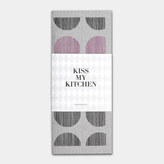 KISS MY KITCHEN Schwammtuch, Punkte grau/schwarz/pink, 17x20cm, wasch- und kompostierbar