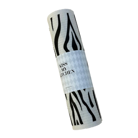KISS MY KITCHEN Schwammtuch Rolle, Wild (Zebramuster) weiß/schwarz, 12 Stk. 24x25cm, wasch- und kompostierbar