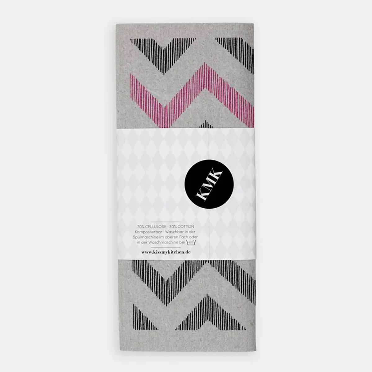 KISS MY KITCHEN Schwammtuch, ZickZack grau/schwarz/pink, 17x20cm, wasch- und kompostierbar