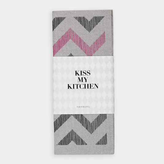 KISS MY KITCHEN Schwammtuch, ZickZack grau/schwarz/pink, 17x20cm, wasch- und kompostierbar