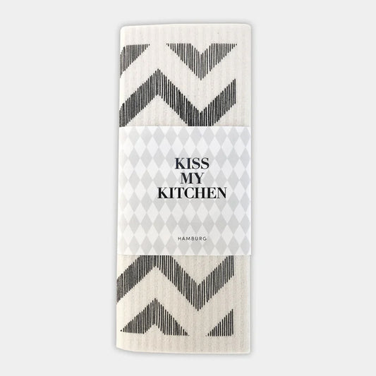 KISS MY KITCHEN Schwammtuch, ZickZack weiß/schwarz, 17x20cm, wasch- und kompostierbar