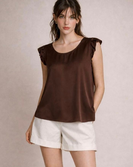 Damen Shirt mit Volant-Ärmel, braun, one size