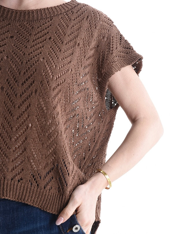 Damen Sommer-Strickpulli Baumwolle, braun, one size