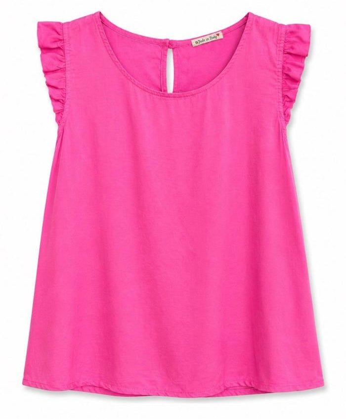 Damen Shirt mit Volant-Ärmel, fuchsia, one size