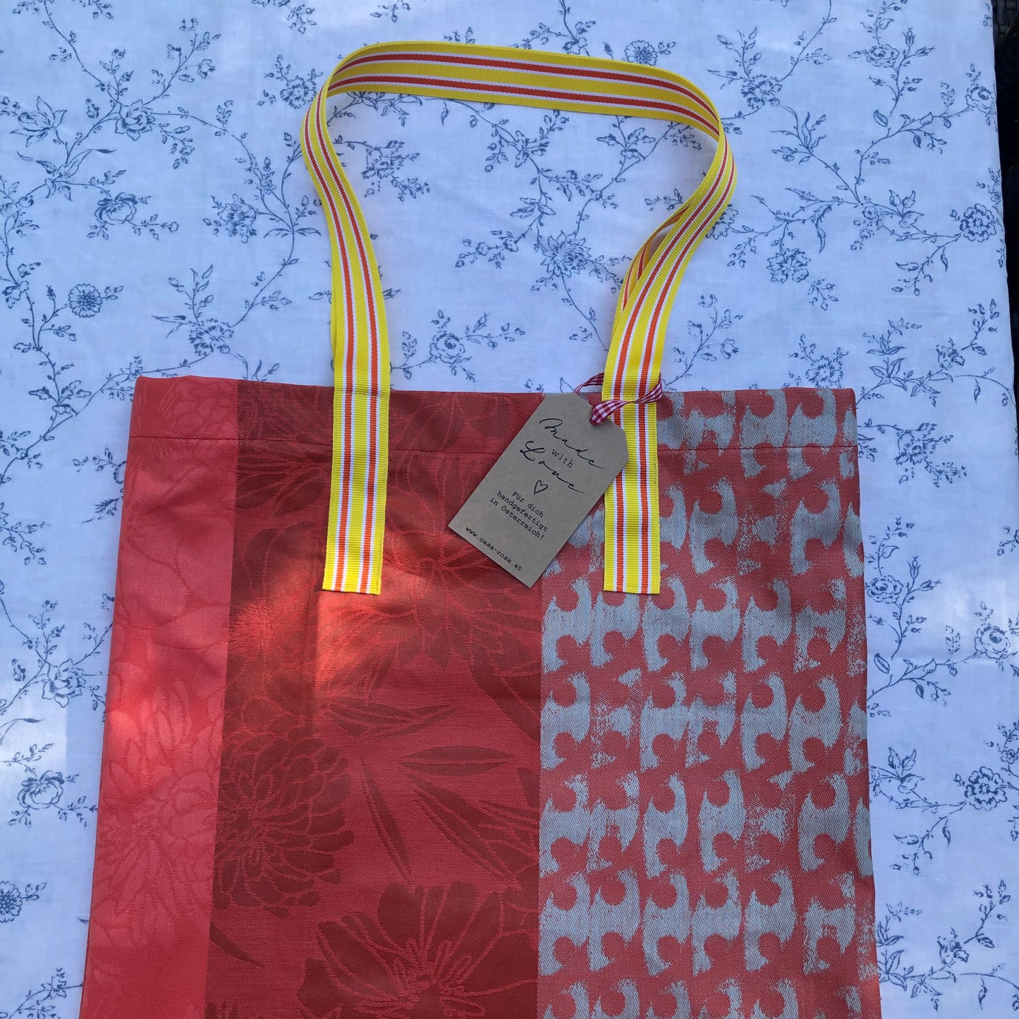 CASAROSA Shopping-Bag, orange rot grau #zin04 aus Baumwolle, wasser- und schmutzabweisend, 29x40x13 cm