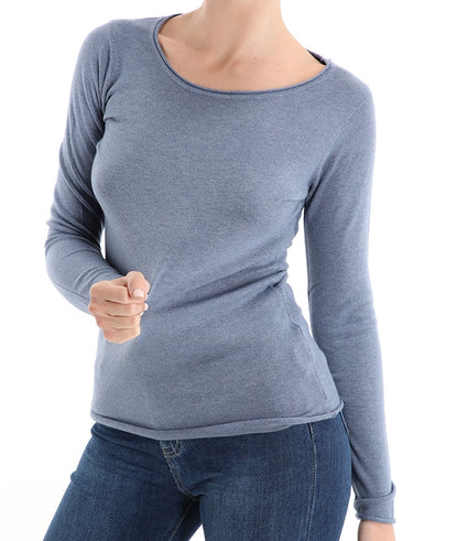 Damen Pullover Rundhals, graublau, one size