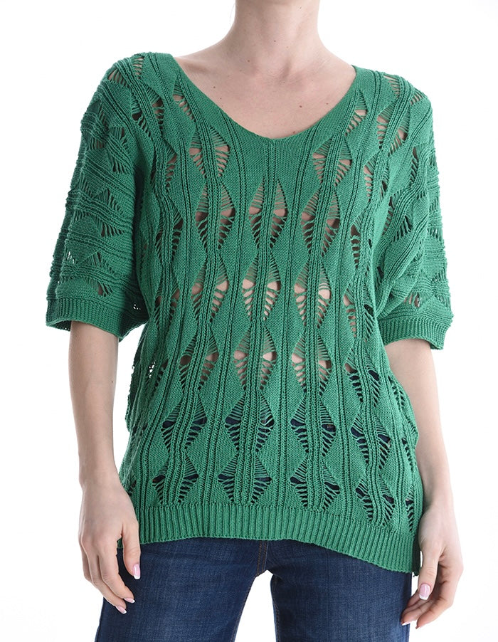 Damen Strickpulli Kurzarm, grün, one size