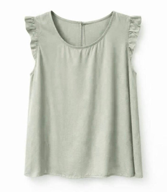 Damen Shirt mit Volant-Ärmel, salbei, one size