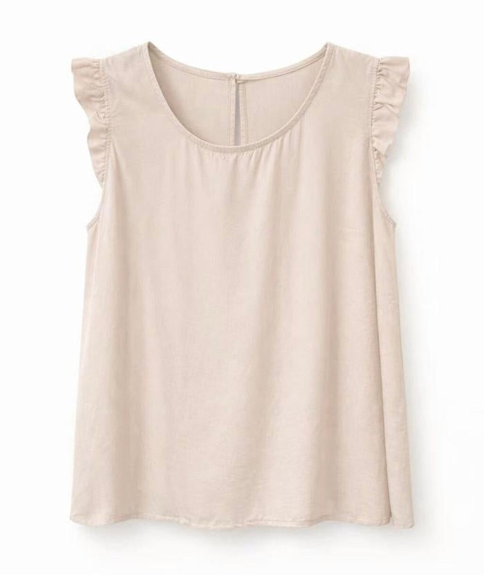 Damen Shirt mit Volant-Ärmel, beige, one size