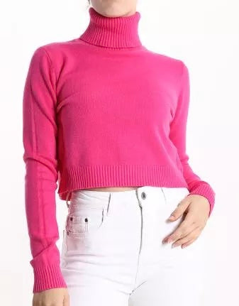 Damen Rollkragenpullover pink, kurz, one size