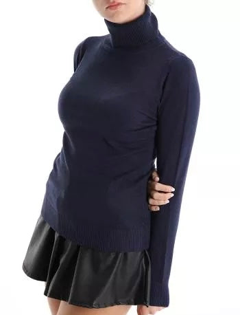 Damen Rollkragenpullover dunkelblau, one size