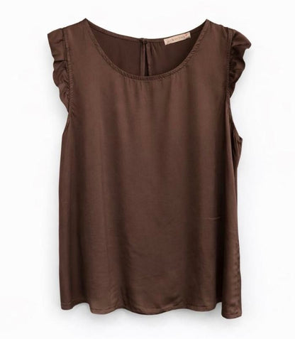 Damen Shirt mit Volant-Ärmel, braun, one size