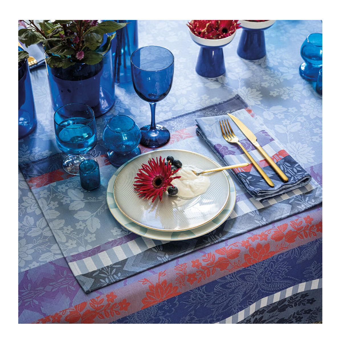 LE JACQUARD FRANCAIS Tischset Gipsy azur 50x36cm, Baumwolle, schmutz- und wasserabweisend beschichtet