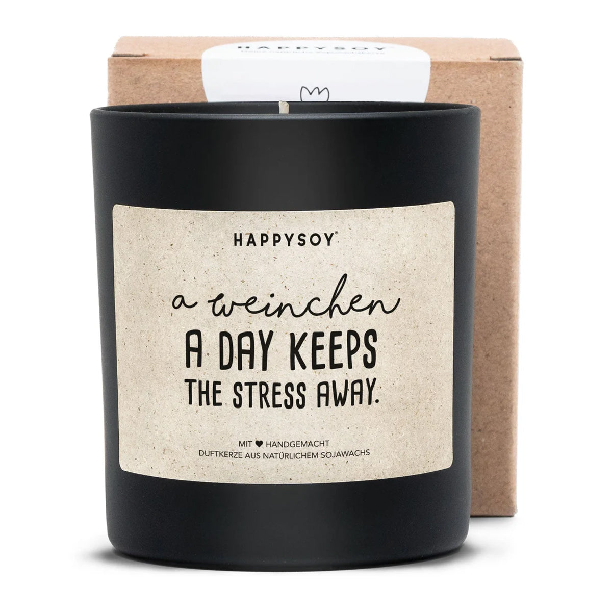 HAPPYSOY Duftkerze mit Spruch - a Weinchen a day keeps the stress away - und wundervollem Duft