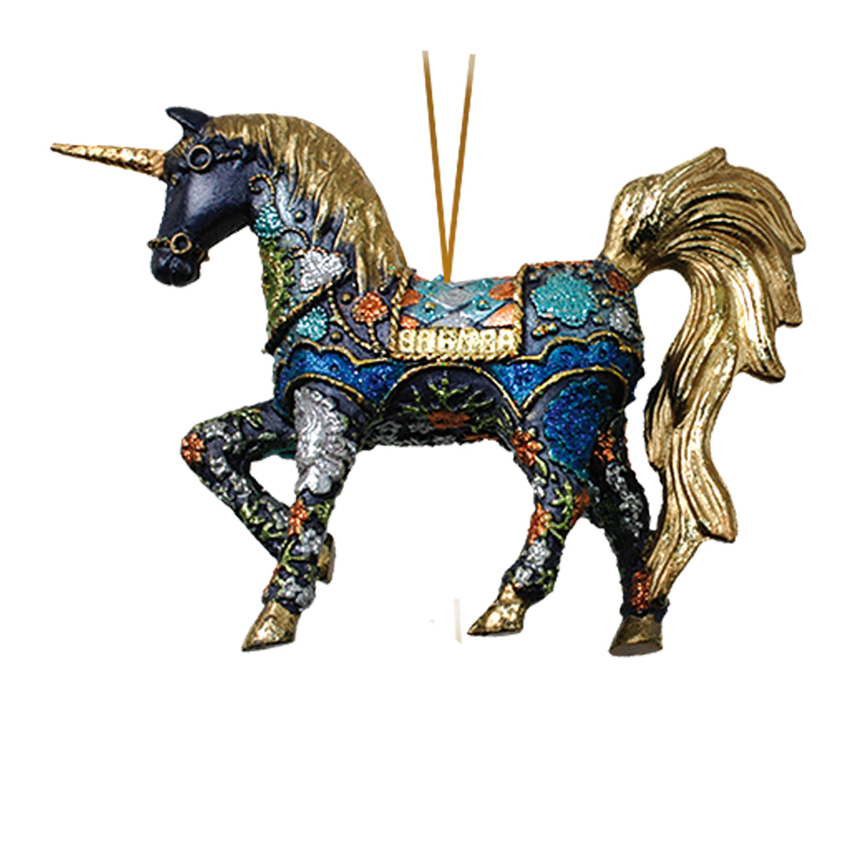Cristbaum Schmuck Anhänger Einhorn blau/gold 15 cm