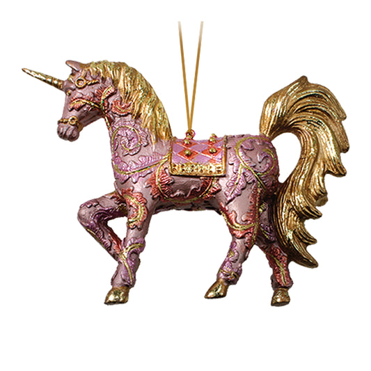 Cristbaum Schmuck Anhänger Einhorn flieder/gold 15 cm