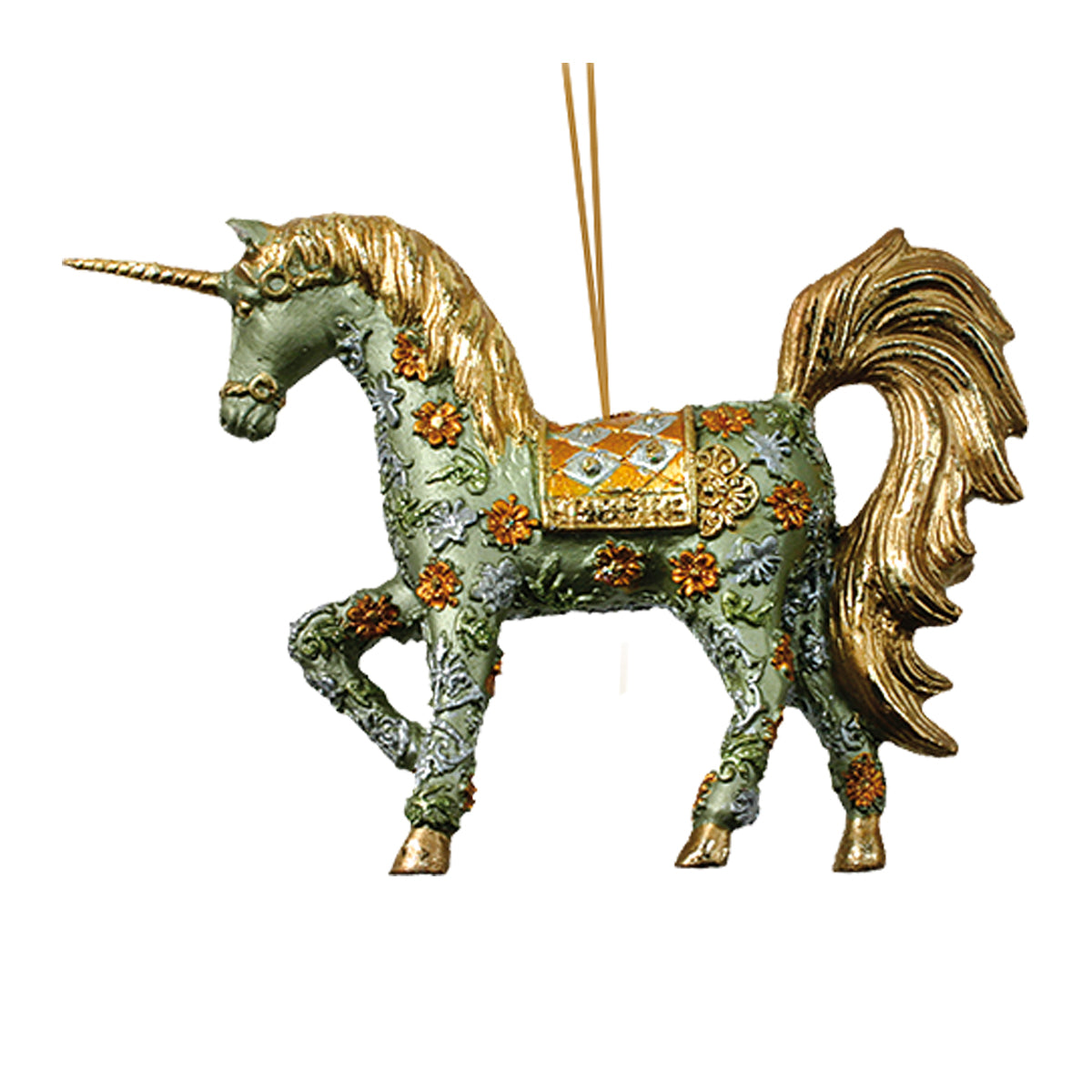 Cristbaum Schmuck Anhänger Einhorn grün/gold 15 cm