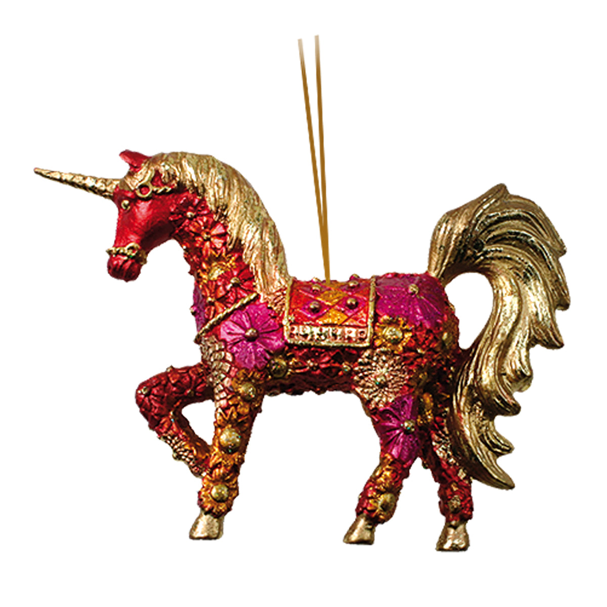 Cristbaum Schmuck Anhänger Einhorn rot/gold 15 cm