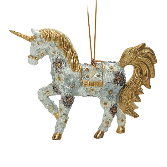 Cristbaum Schmuck Anhänger Einhorn weiss/gold 15 cm