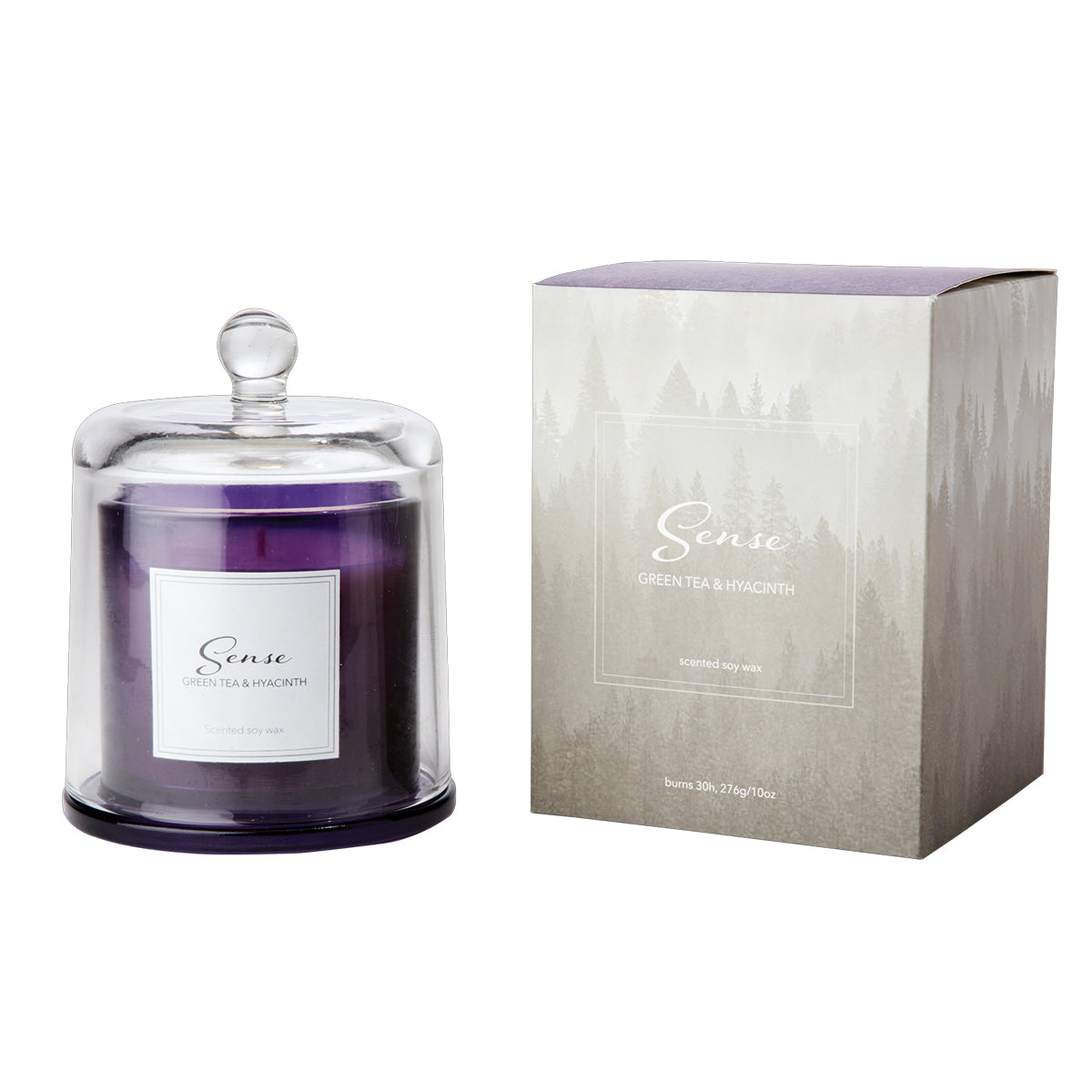 SENSE Duftkerze mit Glas-Glocke Green Tea & Hyacinth I violett