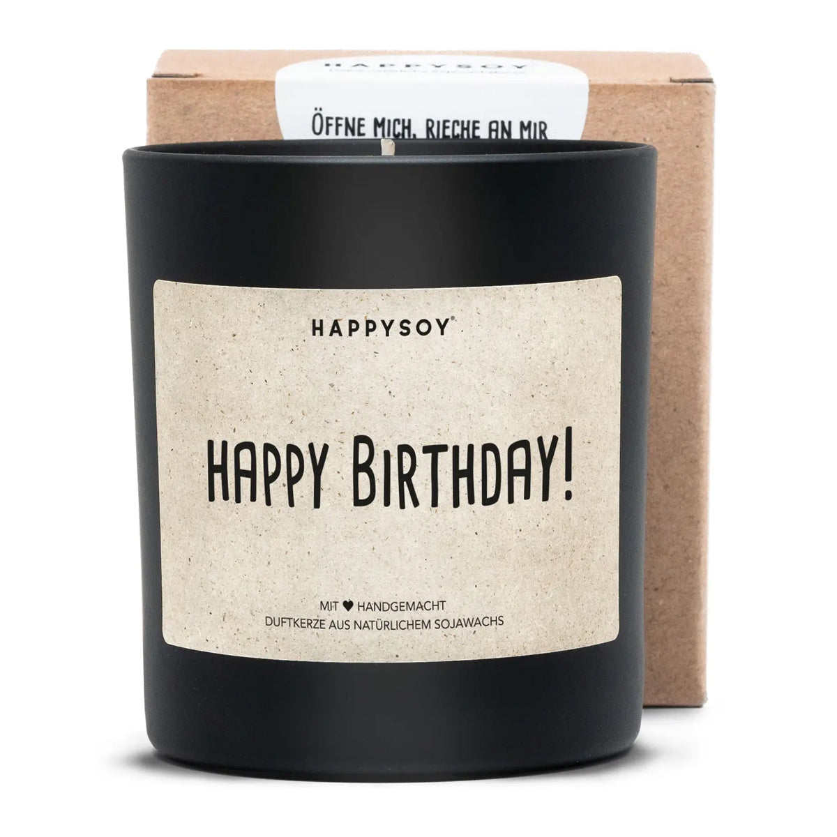HAPPYSOY Duftkerze mit Spruch - Happy Birthday - und wundervollem Duft