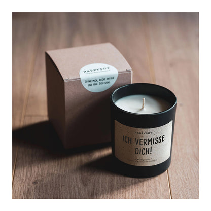 HAPPYSOY Duftkerze mit Spruch - Ich vermisse dich - und wundervollem Duft