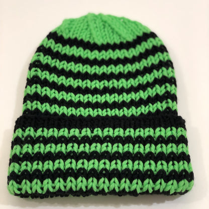 CASAROSA handgestrickte Ringel-Mütze für Erwachsene one size neongrün schwarz