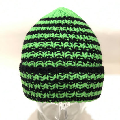 CASAROSA handgestrickte Ringel-Mütze für Erwachsene one size neongrün schwarz