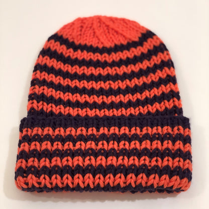 CASAROSA handgestrickte Ringel-Mütze für Erwachsene one size neonorange dunkelviolett
