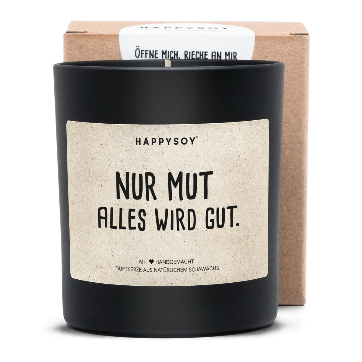 HAPPYSOY Duftkerze mit Spruch - Nur Mut, alles wird gut - und wundervollem Duft