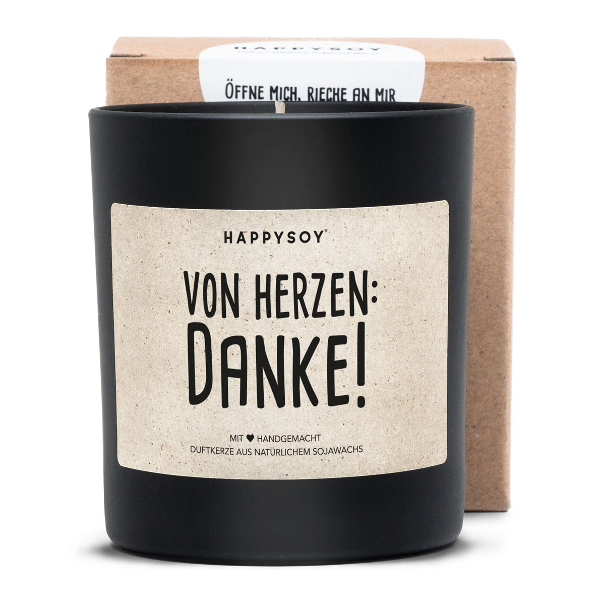 HAPPYSOY Duftkerze mit Spruch - Von Herzen: Danke - und wundervollem Duft
